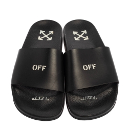 Pre Owned Off-White Black Leather Off Stamp Slide Sandals Size 39