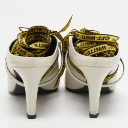 Off-White Cream Leather For Walking Ankle Tie Mules Size 38