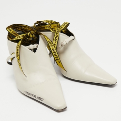 Off-White Cream Leather For Walking Ankle Tie Mules Size 38