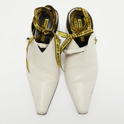 Off-White Cream Leather For Walking Ankle Tie Mules Size 38