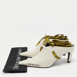 Off-White Cream Leather For Walking Ankle Tie Mules Size 38