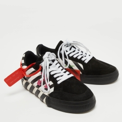 Off-White Black/White Canvas and Suede Diag Vulcanized Sneakers Size 38