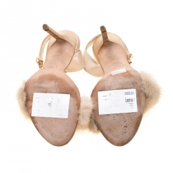 Olgana Pink Leather And Mink Fur L'amazone Backstrap Sandals Size 38.5