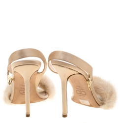 Olgana Pink Leather And Mink Fur L'amazone Backstrap Sandals Size 38.5