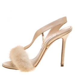 Olgana Pink Leather And Mink Fur L'amazone Backstrap Sandals Size 38.5