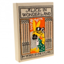 Olympia Le Tan Beige Canvas and Brass Alice in Wonderland Book Clutch 