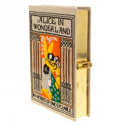 Olympia Le Tan Beige Canvas and Brass Alice in Wonderland Book Clutch 