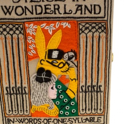 Olympia Le Tan Beige Canvas and Brass Alice in Wonderland Book Clutch 