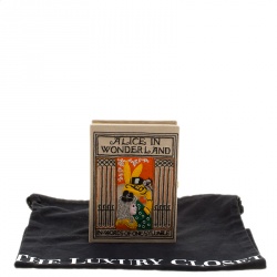 Olympia Le Tan Beige Canvas and Brass Alice in Wonderland Book Clutch 