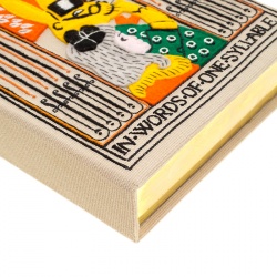 Olympia Le Tan Beige Canvas and Brass Alice in Wonderland Book Clutch 
