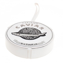 Olympia Le Tan White Fabric and Leather Parisian Caviar Clutch