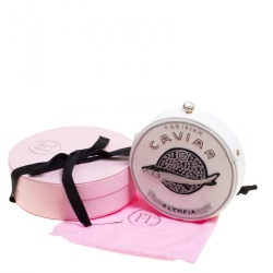 Olympia Le Tan White Fabric and Leather Parisian Caviar Clutch