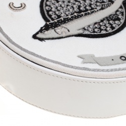 Olympia Le Tan White Fabric and Leather Parisian Caviar Clutch