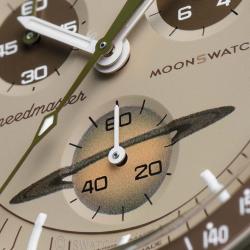 Pre Owned Omega Beige Velcro Moon Swatch Mission To Saturn Watch 42 mm