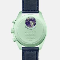 Omega Green and Blue Velcro Moon Swatch Mission On Earth So33G100 Women's Watch 42 mm