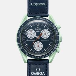 Omega Green and Blue Velcro Moon Swatch Mission On Earth So33G100 Women's Watch 42 mm