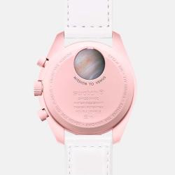 Pre Owned Omega Powdery Pink Velcro Moon Swatch Mission To Venus 42 mm
