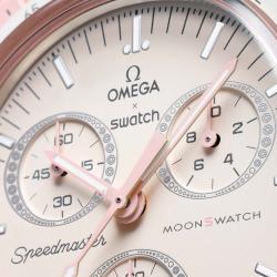 Pre Owned Omega Powdery Pink Velcro Moon Swatch Mission To Venus 42 mm