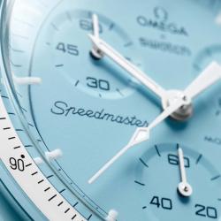 Pre Owned Omega Pale Blue Velcro Moon Swatch Mission To Uranus Women's Watch 42 mm