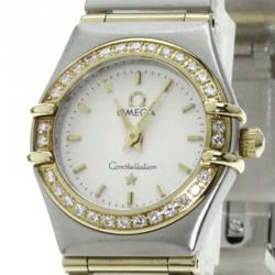 Pre Owned Omega Ivory 18K Yellow Gold & Stainless Steel Diamond Constellation Women's Wristwatch 24MM