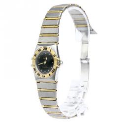 Omega Black 18K Yellow Gold & Stainless Steel Constellation Women's Wristwatch 22MM