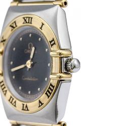 Omega Black 18K Yellow Gold & Stainless Steel Constellation Women's Wristwatch 22MM