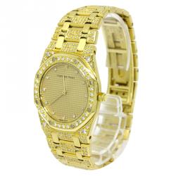 Pre Owned Audemars Piguet Gold 18K Yellow Gold Diamond Royal Oak Women's Wristwatch 33MM