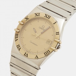 Pre Owned Omega Constellation 396.1070.1/ 396.1080.1 Champagne Dial 18K Yellow Gold Stainless Steel Women Wristwatch 32.50 mm