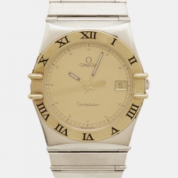 Pre Owned Omega Constellation 396.1070.1/ 396.1080.1 Champagne Dial 18K Yellow Gold Stainless Steel Women Wristwatch 32.50 mm