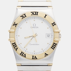 Pre Owned Omega Constellation 396.1070.1/ 396.1080.1 White Dial 18k Yellow Gold Stainless Steel Women's Wristwatch 32.50 mm