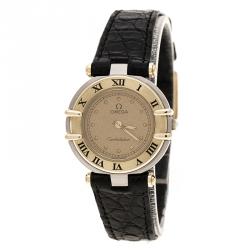 Omega Gold Dial Gold Plated Stainless Steel Constellation Women's Wristwatch 24 mm