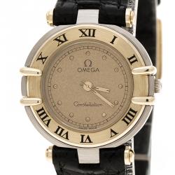 Omega Gold Dial Gold Plated Stainless Steel Constellation Women's Wristwatch 24 mm