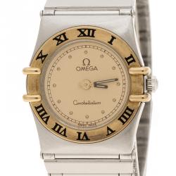 Pre Owned Omega Gold Dial Stainless Steel and 18k Gold Constellation Women's Wristwatch 22 mm