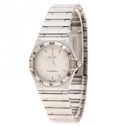 Omega White Stainless Steel Constellation Women's Wristwatch 25 mm