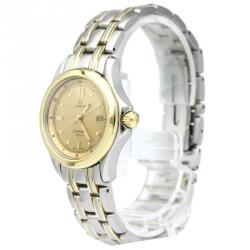 Omega Champagne 18K Yellow Gold and Stainless Steel Seamaster Women's Wristwatch 29MM