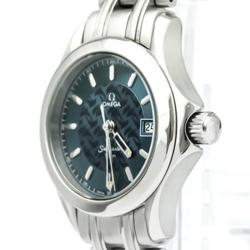 Pre Owned Omega Blue Stainless Steel Seamaster Women's Wristwatch 26MM