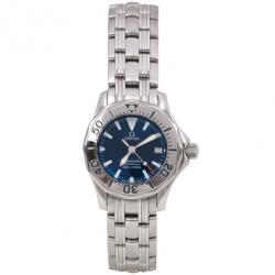 Pre Owned Omega Navy Stainless Steel Seamaster Women's Wristwatch 28MM