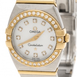 Omega Mother of Pearl 18K Yellow Gold and Stainless Steel Diamond Constellation Double Eagle Women's Wristwatch 24 mm