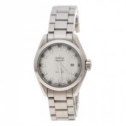 مملوكة مسبقًا Omega White Mother of Pearl Diamond Stainless Steel Seamaster Aqua Terra Women's Wristwatch 29 mm