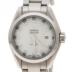 مملوكة مسبقًا Omega White Mother of Pearl Diamond Stainless Steel Seamaster Aqua Terra Women's Wristwatch 29 mm