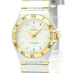 Omega Silver 18K Yellow Gold and Stainless Steel Constellation Women's Wristwatch 25MM