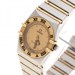 Pre Owned Omega Gold Dial 18K Yellow Gold and Stainless Steel Constellation 795.1080.1 Women's Wristwatch 22 mm