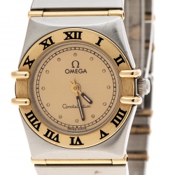 Pre Owned Omega Gold Dial 18K Yellow Gold and Stainless Steel Constellation 795.1080.1 Women's Wristwatch 22 mm