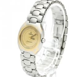 Omega Champagne Gold Plated Stainless Steel Seamaster Polaris Women's Wristwatch 22MM