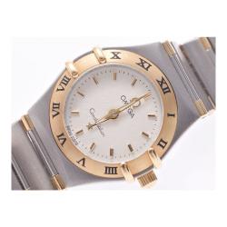 Pre Owned Omega White 18K Rose Gold and Stainless Steel Constellation Women's Wristwatch 23MM