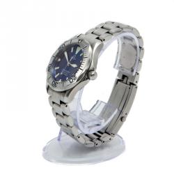 Pre Owned Omega Electric Blue Stainless Steel Seamaster Professional Midsize Watch 36MM