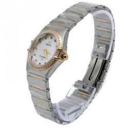 Omega White Mop Diamond & Rainbow Stones Constellation Steel & 18K Yellow Gold Women's Watch 27MM
