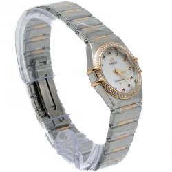 Omega White Mop Diamond & Rainbow Stones Constellation Steel & 18K Yellow Gold Women's Watch 27MM