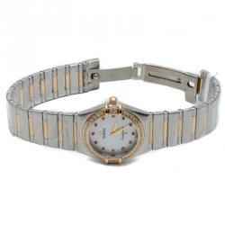 Omega White Mop Diamond & Rainbow Stones Constellation Steel & 18K Yellow Gold Women's Watch 27MM