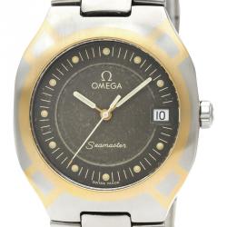Pre Owned Omega Gray 18K Yellow Gold And Stainless Steel Seamaster Polaris 795.1022 Women's Wristwatch 22 MM